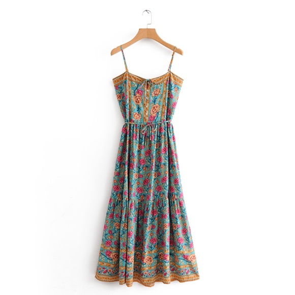 Floral print cami boho gypsy maxi dress - MINT - Picture 5 of 5